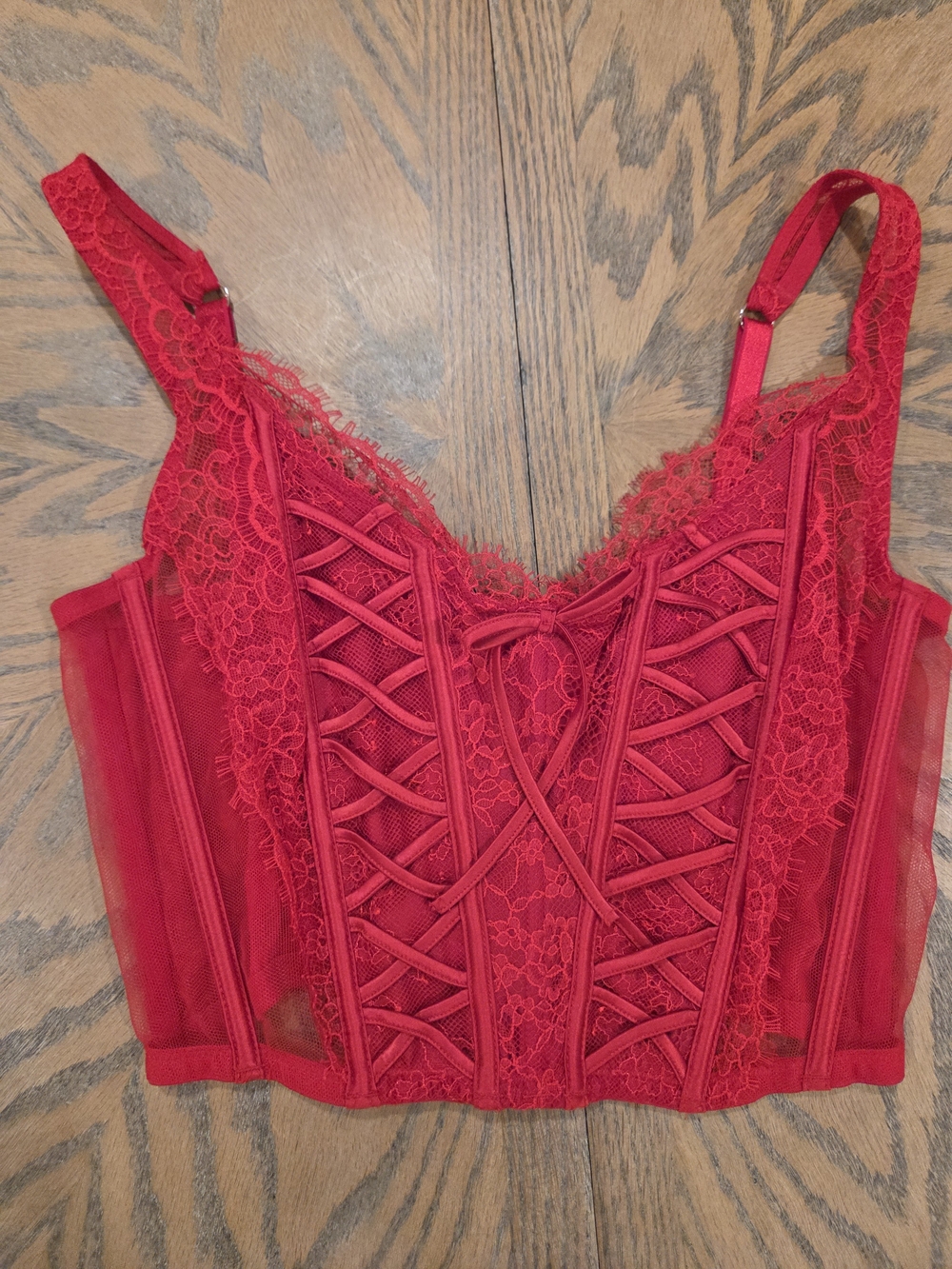 Victoria's Secret Dream Angels Women Size S-DD Red Lace-Up Corset Top Coquette